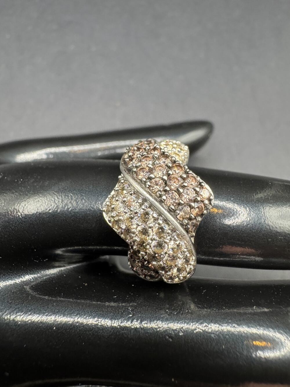 Vintage White & Brown Diamond Sterling Silver 925 Signed Twisted Ring Sz 8